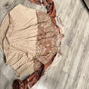 Gimmicks by BKE Beige and Brown Lace Blouse